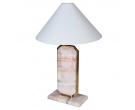 Mramorová dizajnová stolná lampa Lynette so zlatými ozdobnými prvkami a bielym tienidlom 70cm