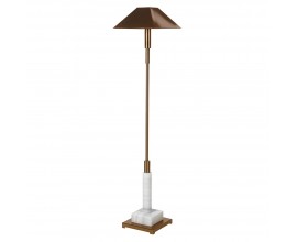 Art deco glamour stojaca lampa Medelin z kovu zlatej farby s mramorovou podstavou 149cm
