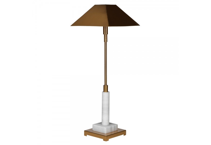 Dizajnová glamour stolná lampa Medelin z kovu v zlatej farbe s bielou mramorovou podstavou