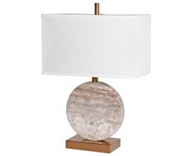 Luxusná glamour stolová lampa Cersei s dizajnovou podstavou z mramoru a bielym ľanovým tienidlom a kovovou konštrukciou v bronzovej farbe