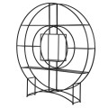 Dizajnový industriálny regál Mabel okrúhleho tvaru s poličkami z kovu v čiernej farbe