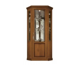 Luxusná talianska rohová vitrína Castilla v rustikálnom štýle s vyrezávaným zdobením z masívneho dreva 204 cm