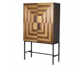 Dizajnová drevená skrinka Astrid s geometrickým vzorom a čiernou kovovou konštrukciou 170cm