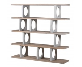 Dizajnový regál Aladar s drevenými poličkami a dizajnovou konštrukciou s betónovým efektom 160cm