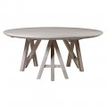 Štýlový provensálsky jedálenský stôl Jurmala okrúhleho tvaru zo svetlohnedého masívneho dreva
