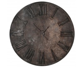 Veľké luxusne vintage nástenné hodiny s kovovými rímskymi číslami z kovovej konštrukcie s efektom hrdze v čiernej farbe