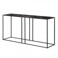Luxusný obdĺžnikový konzolový stolík s vrchnou doskou z čierneho mramoru a geometrickou železnou konštrukciou