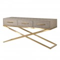 Art deco konzolový stolík Faux Shagreen s eko koženým poťahom a zlatou kovovou konštrukciou