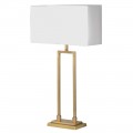 Glamour stolná lampa so zlatou kovovou podstavou v obdĺžnikovom tvare s tienidlom v bielej farbe