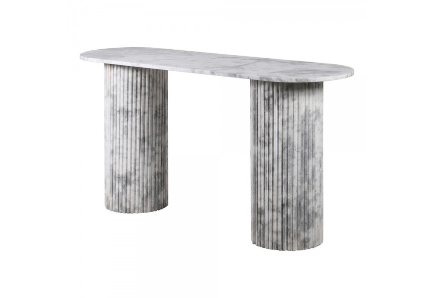 Luxusný mramorový konzolový stolík Athena s nožičkami v tvare drážkovaných antických stĺpov biela 152 cm