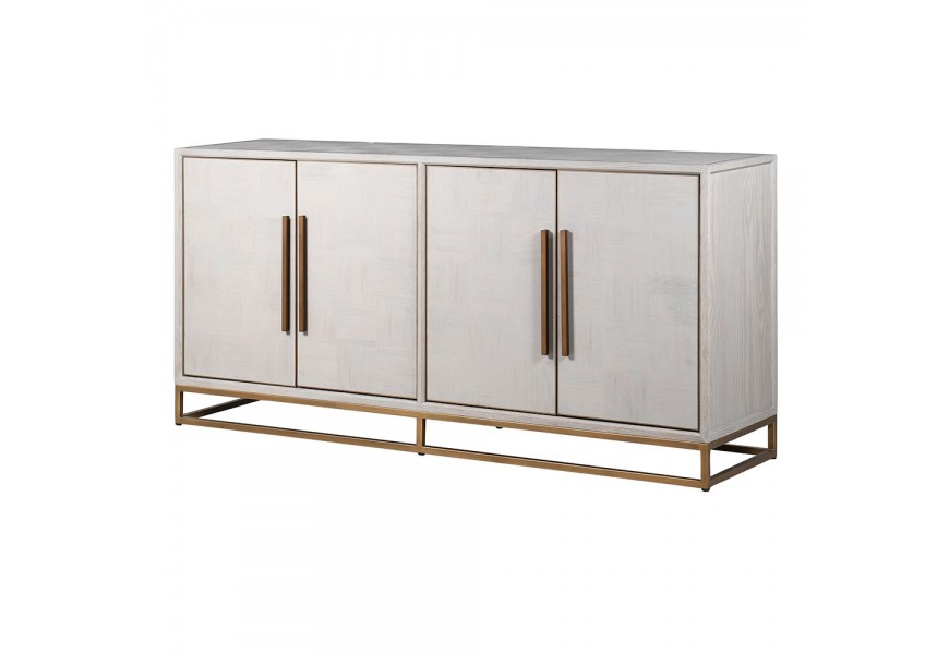 4-dverový príborník Meria s medeno zlatou kovovou konštrukciou a s úložným priestorom z dubového masívu