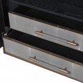 Luxusná moderná barová skrinka Otawa s dvomi dvierkami a vnútornými zásuvkami s povrchom z ekokože sivá 96 cm