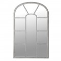 Provensálske nástenné zrkadlo Paula v štýle oblúkového tabuľového okna s vintage zámerne zošúchaným svetlým sivým náterom