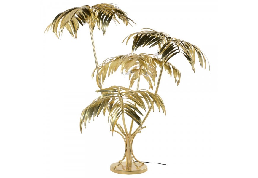 Luxusná zlatá stojaca lampa Aruba v glamour štýle v tvare palmy s deviatimi žiarovkami a okrúhlou podstavou