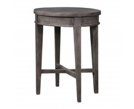 Luxusný okrúhly vidiecky príručný stolík Marqueta s parketovým dizajnom na vrchnej doske z masívneho akáciového dreva sivá 75 cm