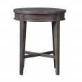 Luxusný okrúhly vidiecky príručný stolík Marqueta s parketovým dizajnom na vrchnej doske z masívneho akáciového dreva sivá 75 cm