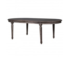 Luxusný oválny jedálenský stôl Marqueta vo vidieckom štýle s vrchnou doskou s parketovým dizajnom sivá 230 cm