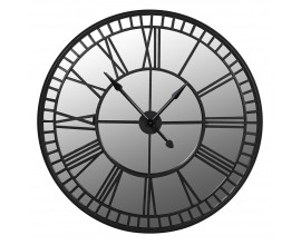 Industriálne okrúhle nástenné hodiny Long Island so zrkadlovým ciferníkom čiernym kovovým rámom 106 cm