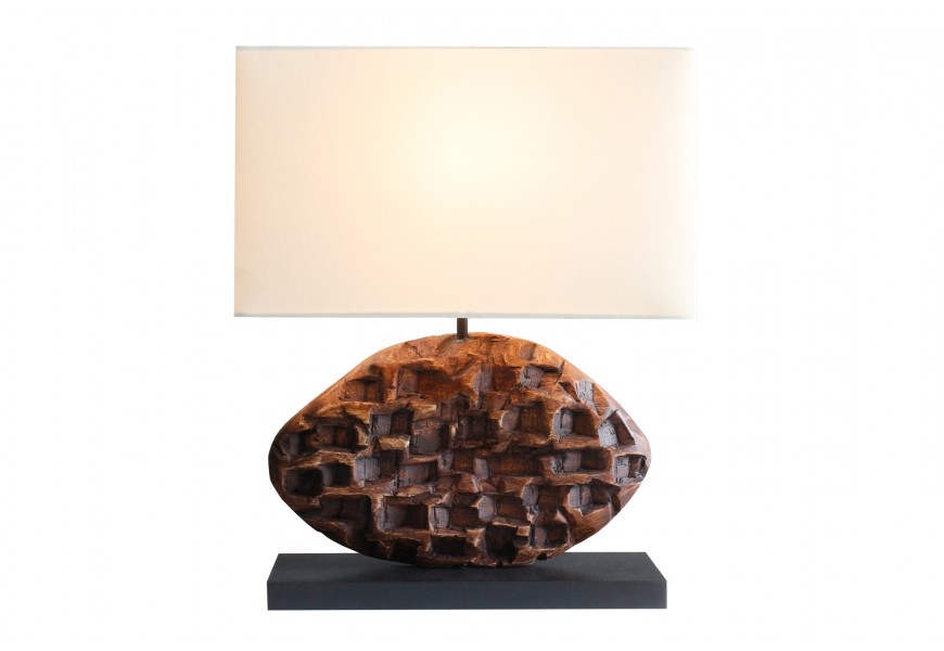 Stolná lampa Selin s dekorom z tekového dreva vo vidieckom štýle 50 cm