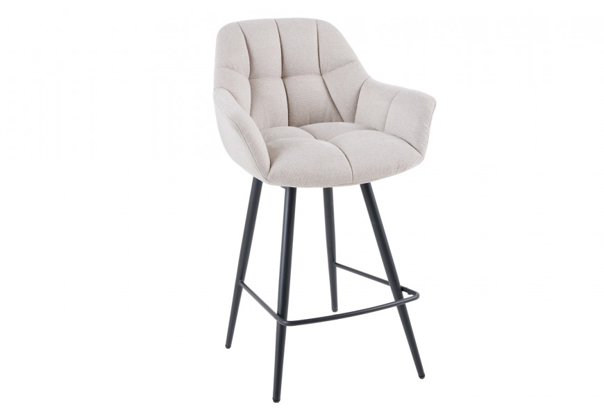 Dizajnová otočná barová stolička Mariposa s béžovým poťahom a čiernymi kovovými nožičkami v industriálnom štýle 106 cm