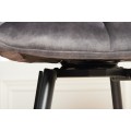 Dizajnová industriálna otočná barová stolička Mariposa s prešívaným zamatovým poťahom a kovovými nožičkami sivá 106 cm