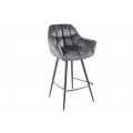 Dizajnová otočná barová stolička Mariposa s prešívaným čalúnením s tmavým sivým zamatovým poťahom a čiernymi kovovými nožičkami v industriálnom štýle