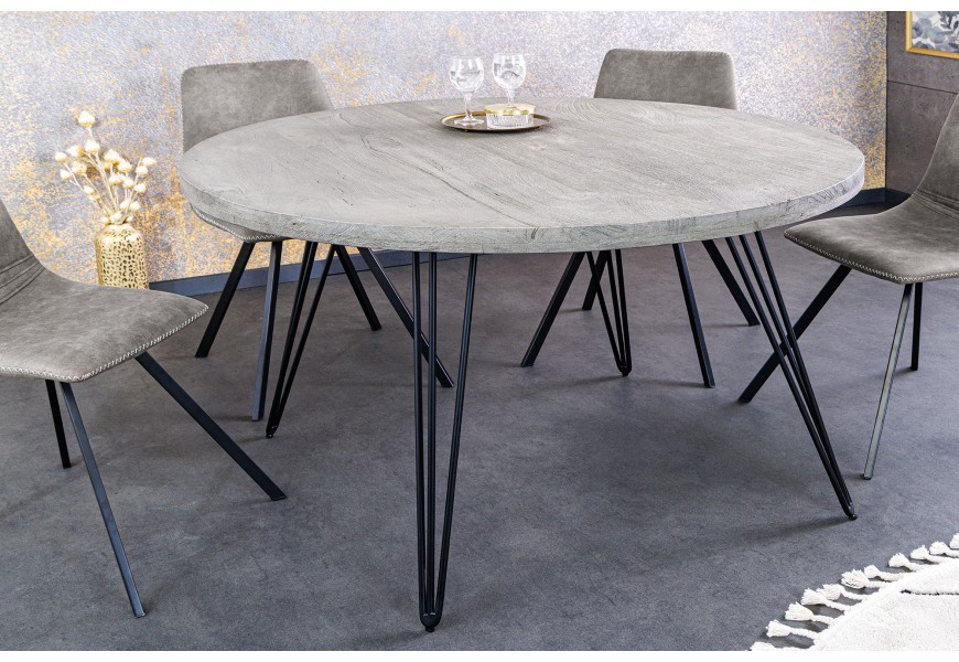Industriálny okrúhly jedálenský stôl Moonlight z masívneho mangového dreva svetlá sivá 80 cm