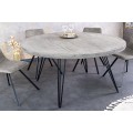 Industriálny okrúhly jedálenský stôl Moonlight s vrchnou doskou z mangového masívu v svetlom sivom spracovaní 120 cm