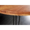 Industriálny okrúhly jedálenský stôl Sunlight s vrchnou doskou z akáciového masívu v prírodných teplých hnedých odtieňoch 120 cm