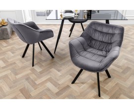 Moderná sivá otočná jedálenská stolička Monzana s prešívaným zamatovým poťahom a kovovými nožičkami 82 cm