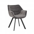 Dizajnová otočná stolička Antik so sivým prešívaným zamatovým čalúnením a čiernymi matnými kovovými nožičkami v industriálnom štýle