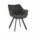 Dizajnová otočná jedálenská stolička Hetty s prešívaným zamatovým čalúnením v tmavej sivozelenej farbe 67 cm