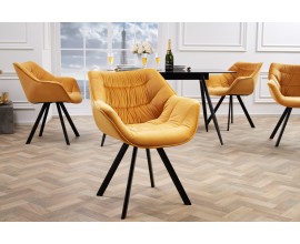 Retro dizajnové kreslo Antik v žltej farbe s čiernymi nohami z kovu