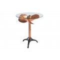 Koloniálny okrúhly príručný stolík Helice s nohou v medenej farbe s dizajnom lodnej skrutky a sklenenou vrchnou doskou 73 cm