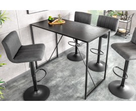Industriálny obdĺžnikový barový stôl Industria Negra v čiernej farbe s tenkými kovovými nožičkami a drevenou vrchnou doskou