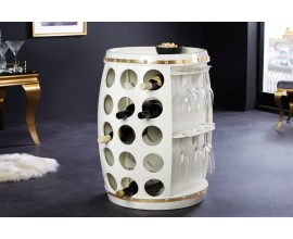 Luxusná dizajnová vinotéka Crawley v art deco štýle v tvare suda biela so zlatými detailmi 66 cm