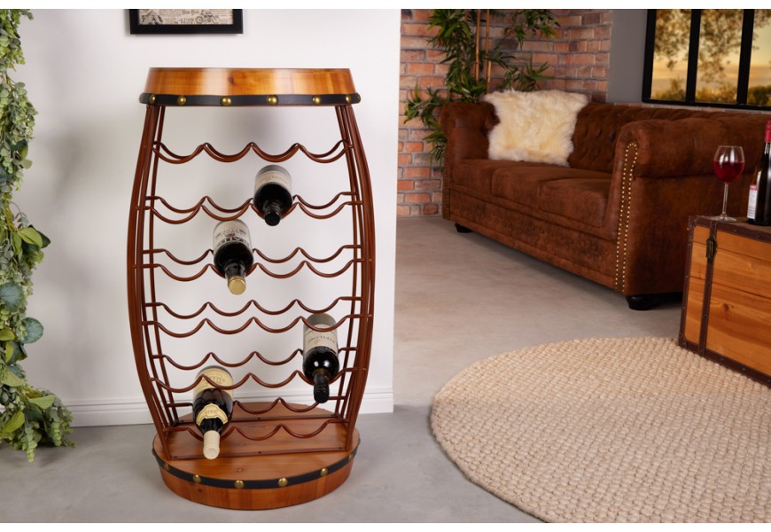 Vinotéka Crawley z borovicového masívu v koloniálnom štýle v hnedo zlatej farbe oblého valcovitého tvaru