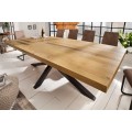 Industriálny jedálenský stôl Comedor z masívneho dreva v hnedej farbe s čiernymi kovovými obdĺžnikovými nožičkami 200 cm 