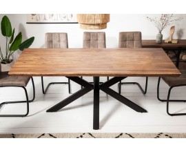 Industriálny jedálenský stôl z masívneho sheesham dreva hnedej farby s čiernymi kovovými nožičkami až pre osem osôb