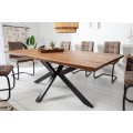 Masívny industriálny jedálenský stôl Cosmos II zo sheesham dreva hnedej farby s čiernymi prekríženými nohami 180cm