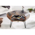 Masívny retro konferenčný stolík Spin III s oblými rezanými tvarmi zo sheesham dreva v hnedo-sivom prevedení 60cm 