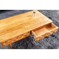 Dizajnový retro konferenčný stolík Camille z masívneho akáciového dreva v medovom zafarbení s dvoma zásuvkami 102cm