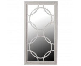 Dizajnové obdĺžnikové nástenné zrkadlo Modern Orient so sivo bielym vintage náterom a kružnicovým vzorom 149 cm
