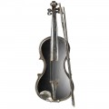 Vintage závesná dekorácia Vivaldi s dizajnom huslí so sláčikom s lesklým zrkadlovým povrchom a kovovými detailmi v striebornej farbe s patinou
