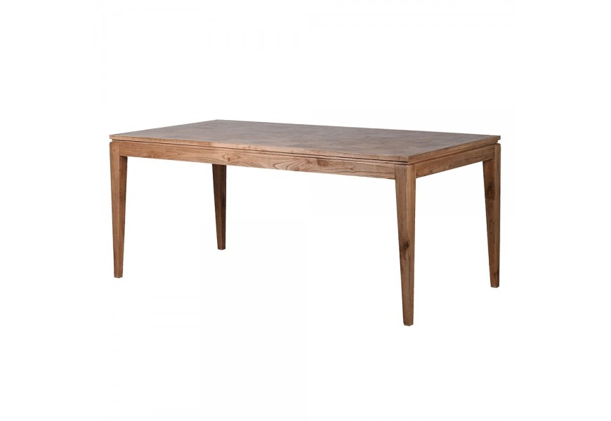 Vidiecky obdĺžnikový jedálenský stôl Magnus z hnedého masívneho dubového dreva so šachovnicovou intarziou na vrchnej doske