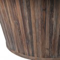 Luxusný okrúhly jedálenský stôl Tambour so širokou nohou s vertikálnym vzorom z brestového dreva vo vintage štýle hnedá 180 cm