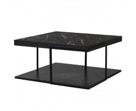 Mramorový konferenčný stolík Diaz štvorcového tvaru v čiernej farbe so štyrmi kovovými čiernymi nožičkami 81 cm