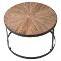 Industriálny set dvoch okrúhlych konferenčných stolíkov Radaz z dubového dreva a kovovej podstavy 80cm a 60cm       