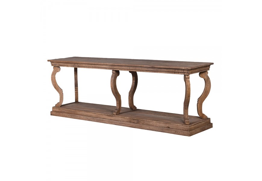 Vidiecky konzolový stolík z masívneho dubového dreva v hnedej farbe s vintage nádychom
