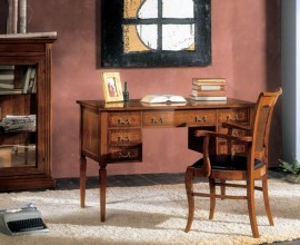 Luxusný rustikálny pracovný stôl Selest z masívneho dreva v hnedej farbe so siedmimi zásuvkami 120 cm